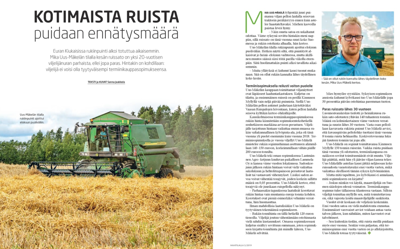Kaksiosainen artikkelisarja suomalaisesta rukiista julkaistiin Lantmännen Agron Maatilalla-lehdessä.
